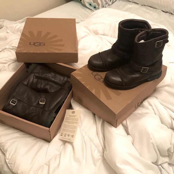 Big Kid’s Ugg Boots, deep brown leather K Rockville 1971 chocolate size 6 zipper - Picture 3 of 15